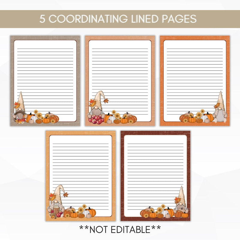lined autumn gnome stationery set