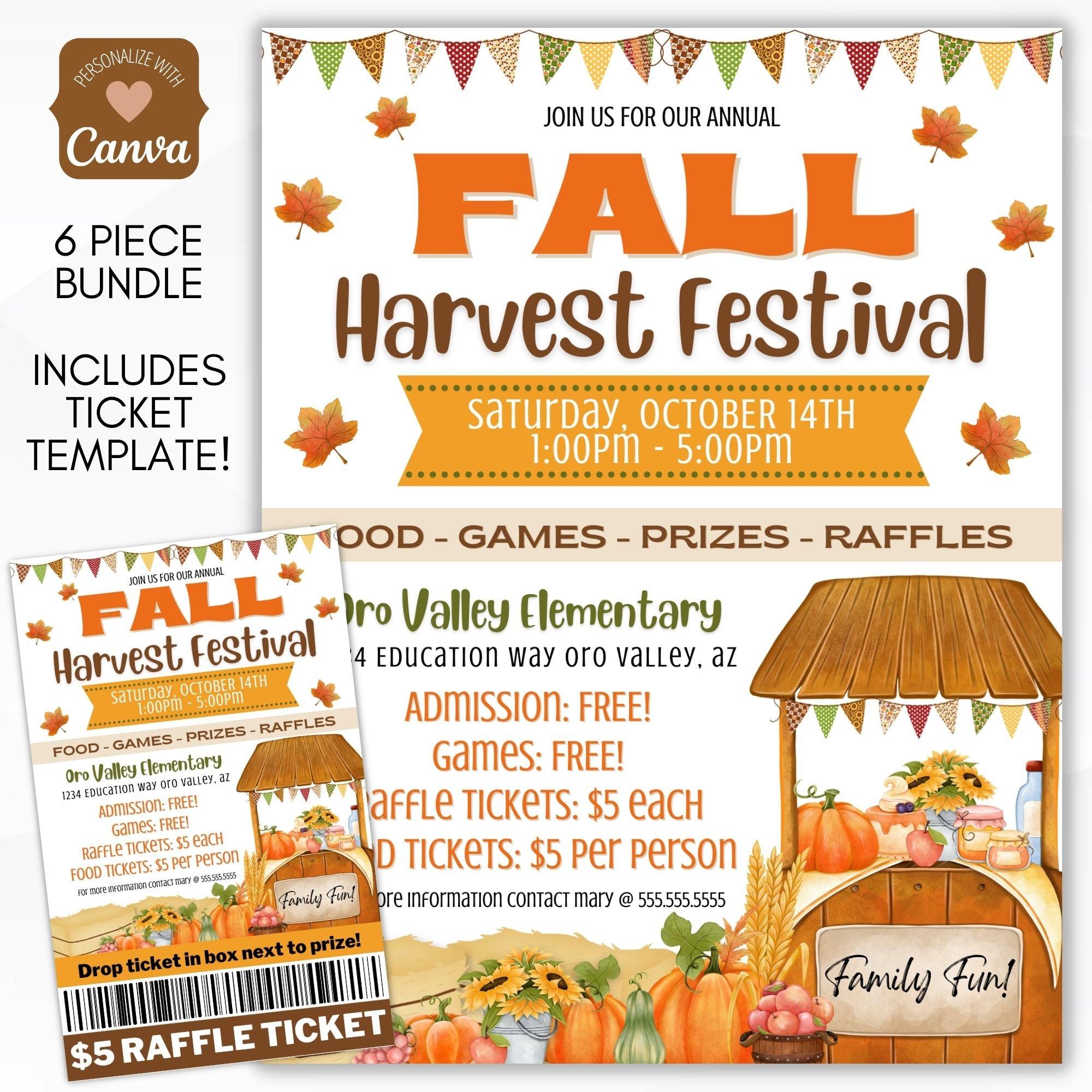 Editable Fall Harvest Fundraising Flyer Ticket Invitation Bundle