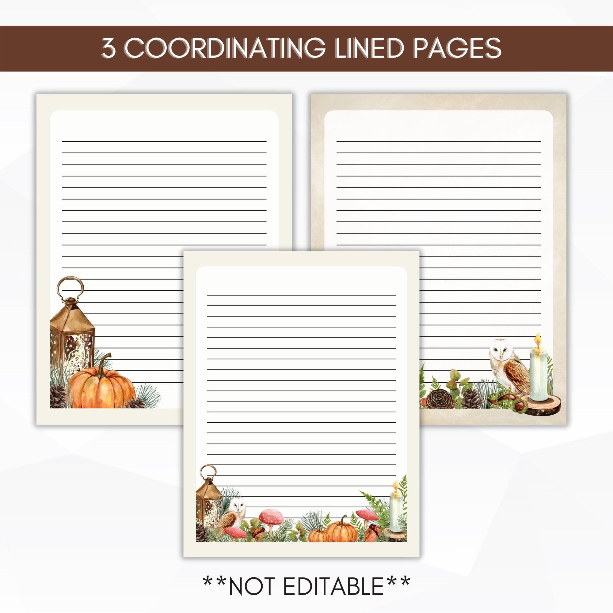autumn lined stationery set