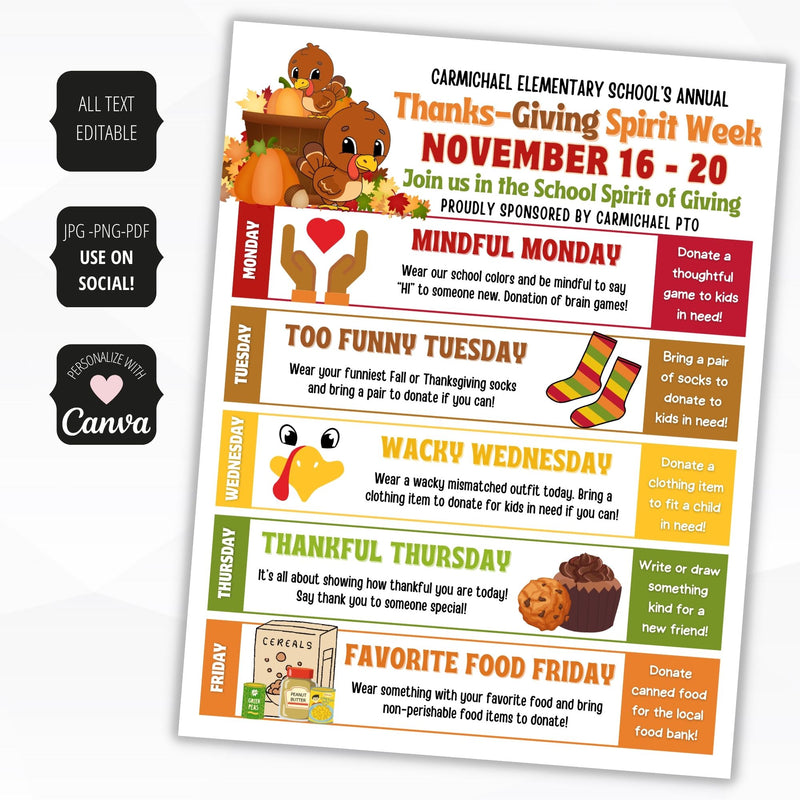 fall spirit week template
