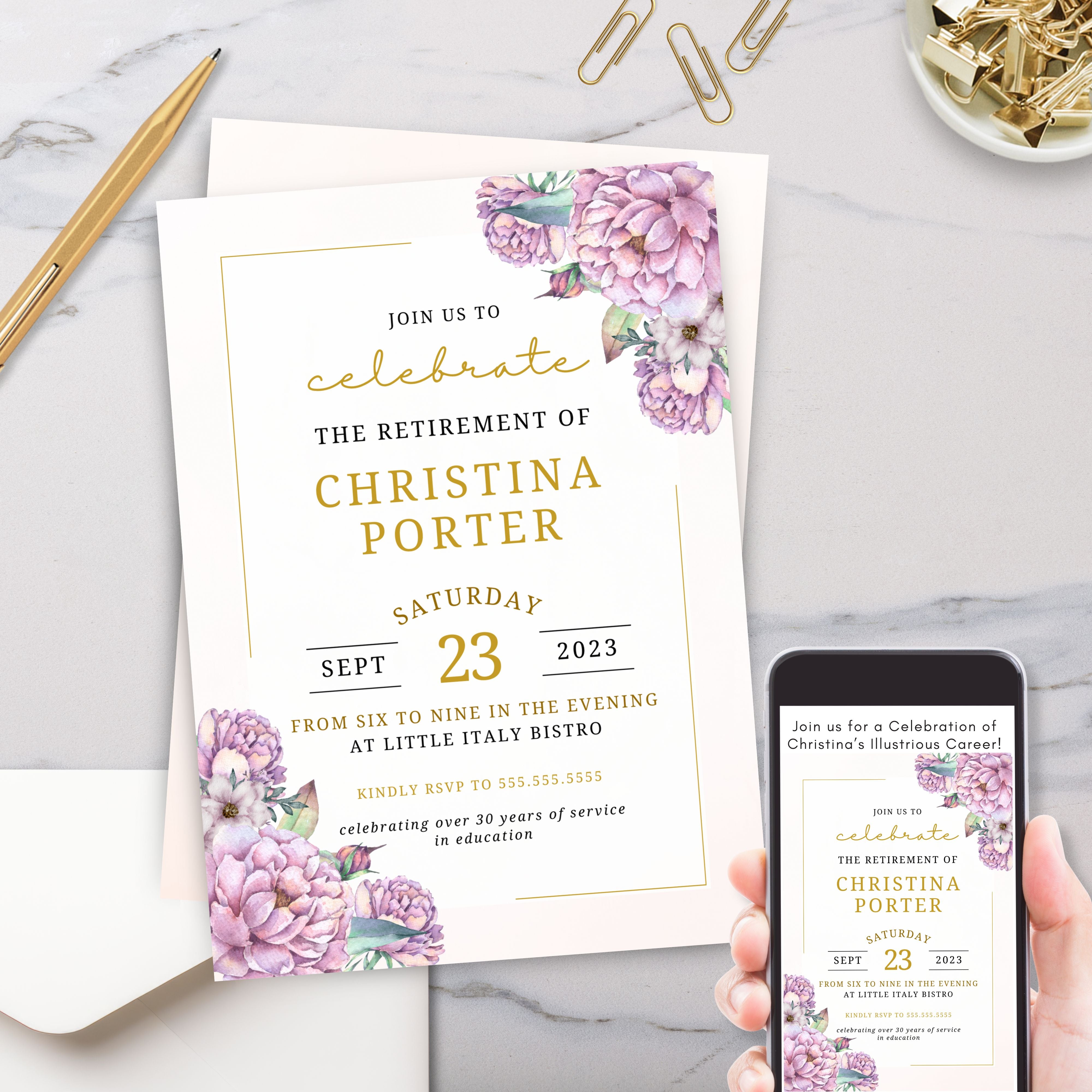 Feminine Retirement Party Invitation – Simple Desert Designs