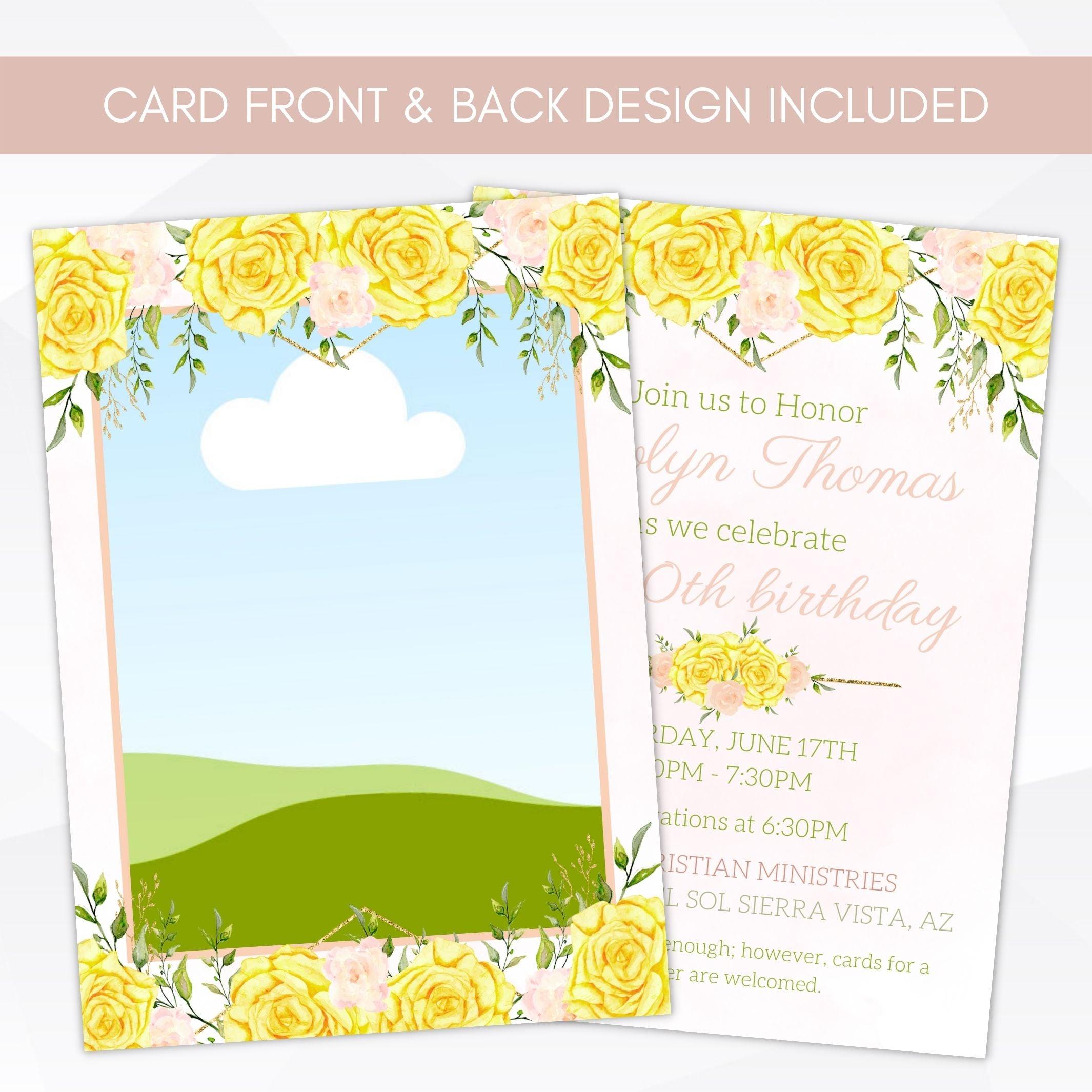digital download editable floral birthday photo invite