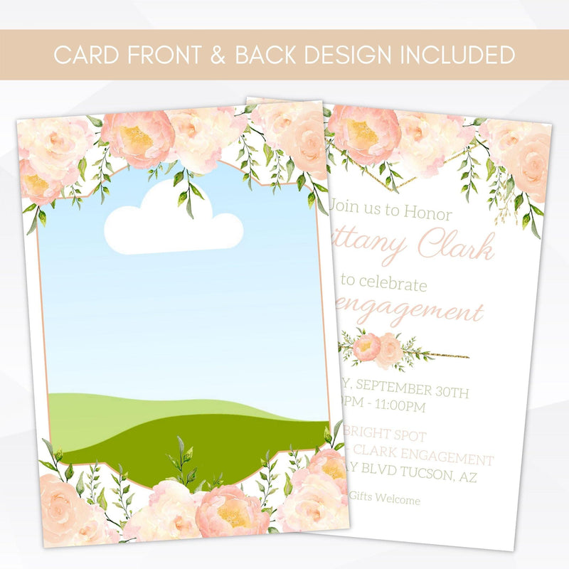 peach floral editable gold geometric bridal shower suite