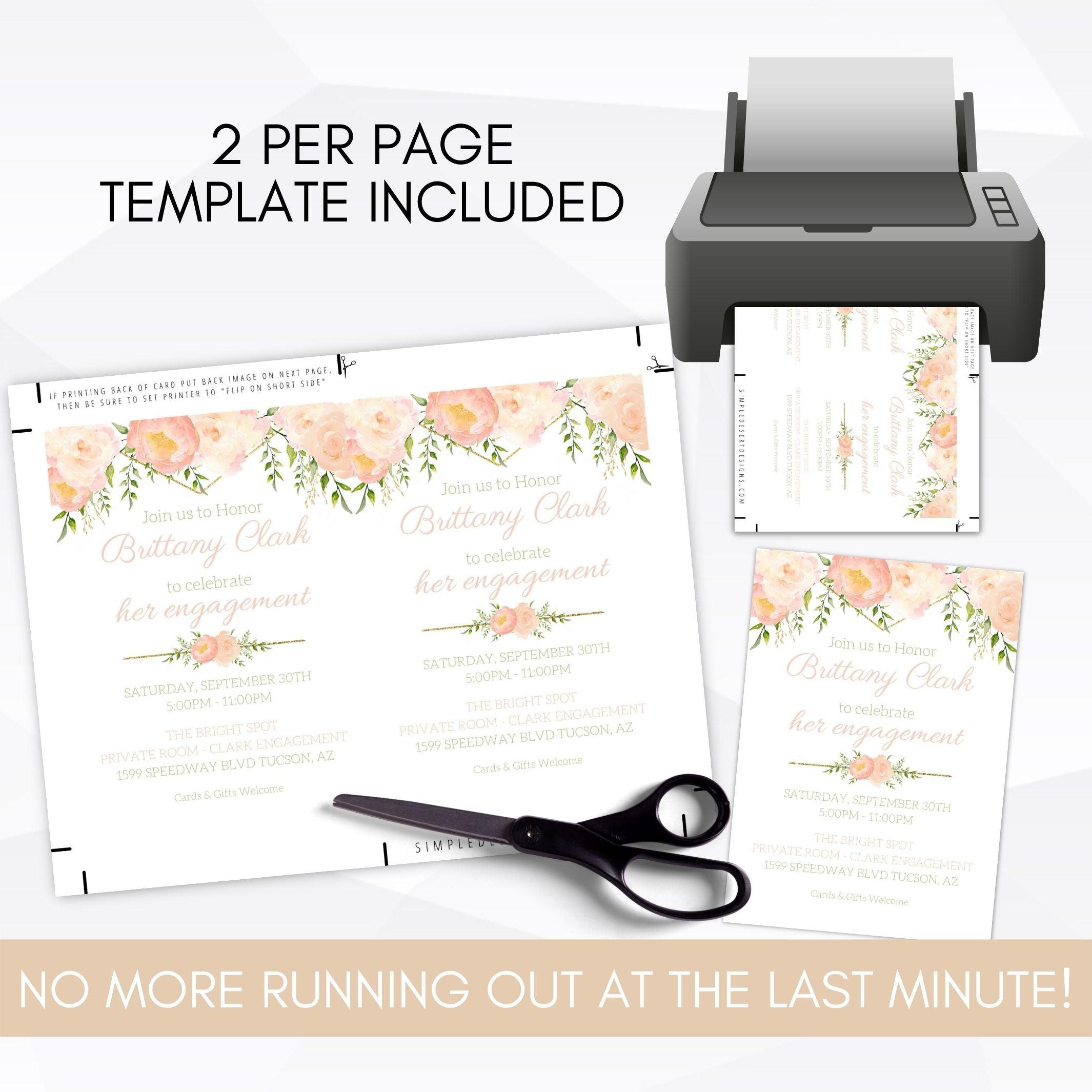 peach floral watercolor flowers invitation template