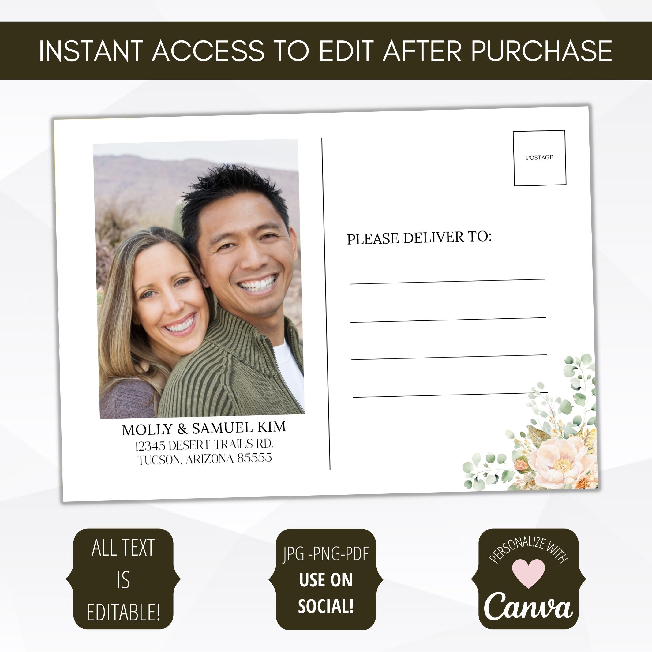 simple floral new address cards with photo