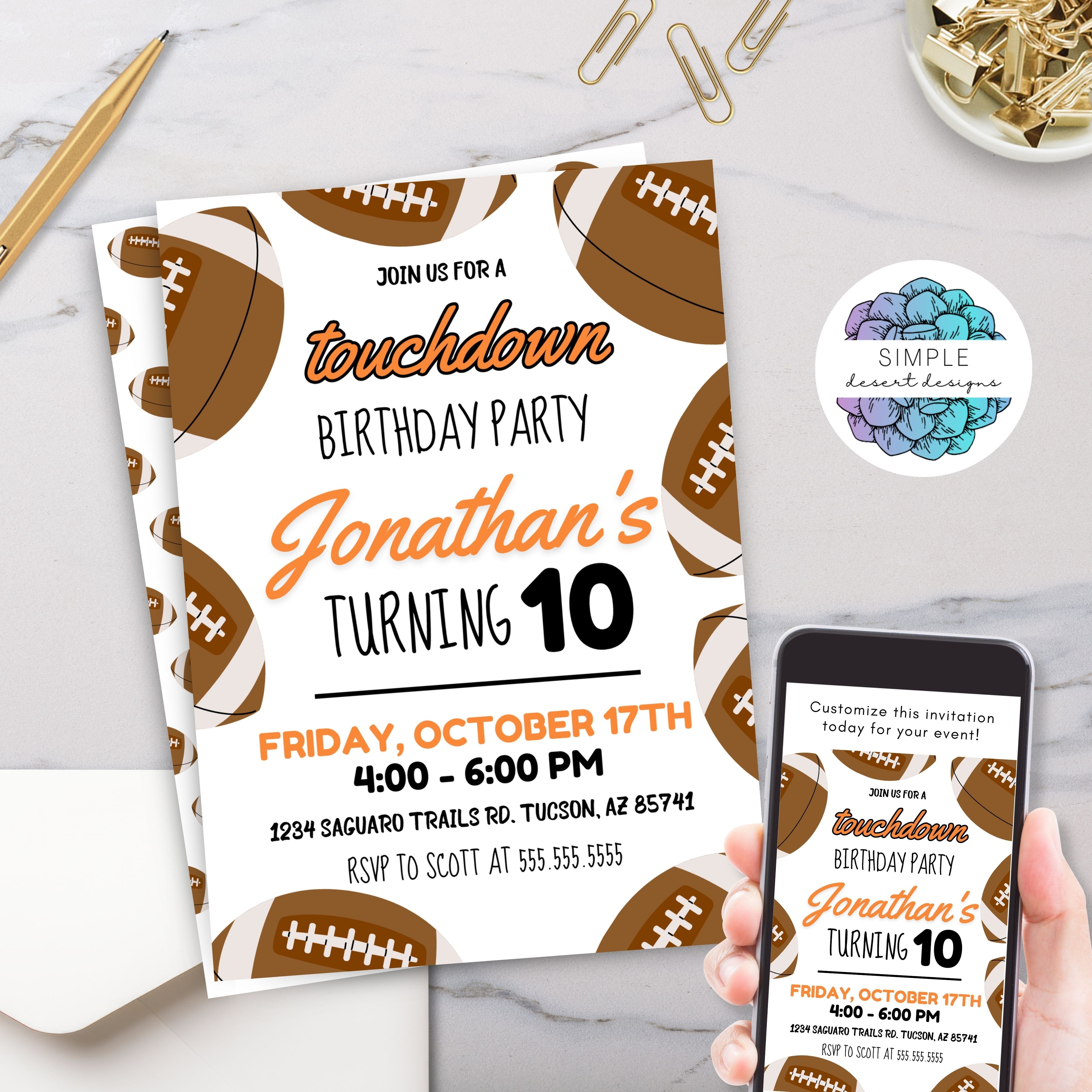 football party invitation with tons of space for party details