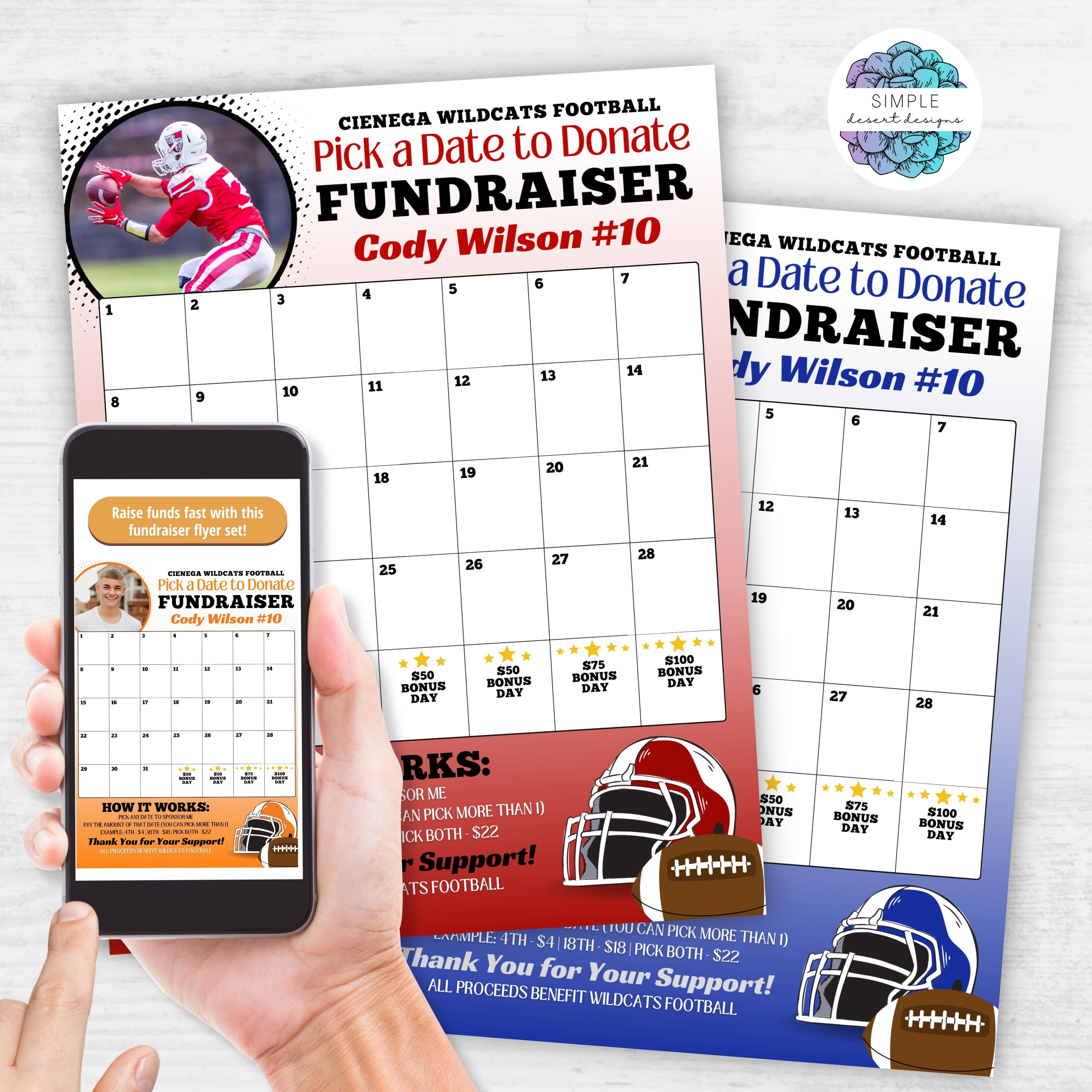 Football Calendar Fundraiser Template Simple Desert Designs