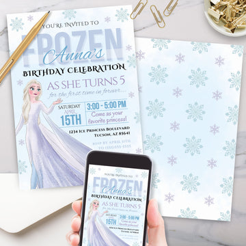 ice princess anna theme personalized birthday party invitation for any age