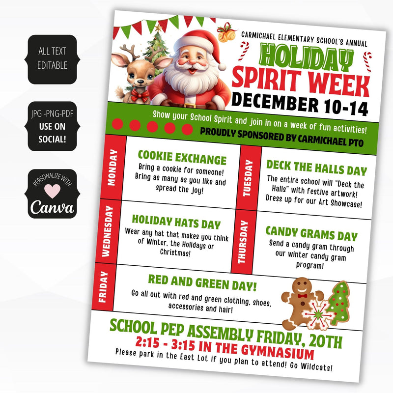 personalized christmas spirit week schedule for schools and work