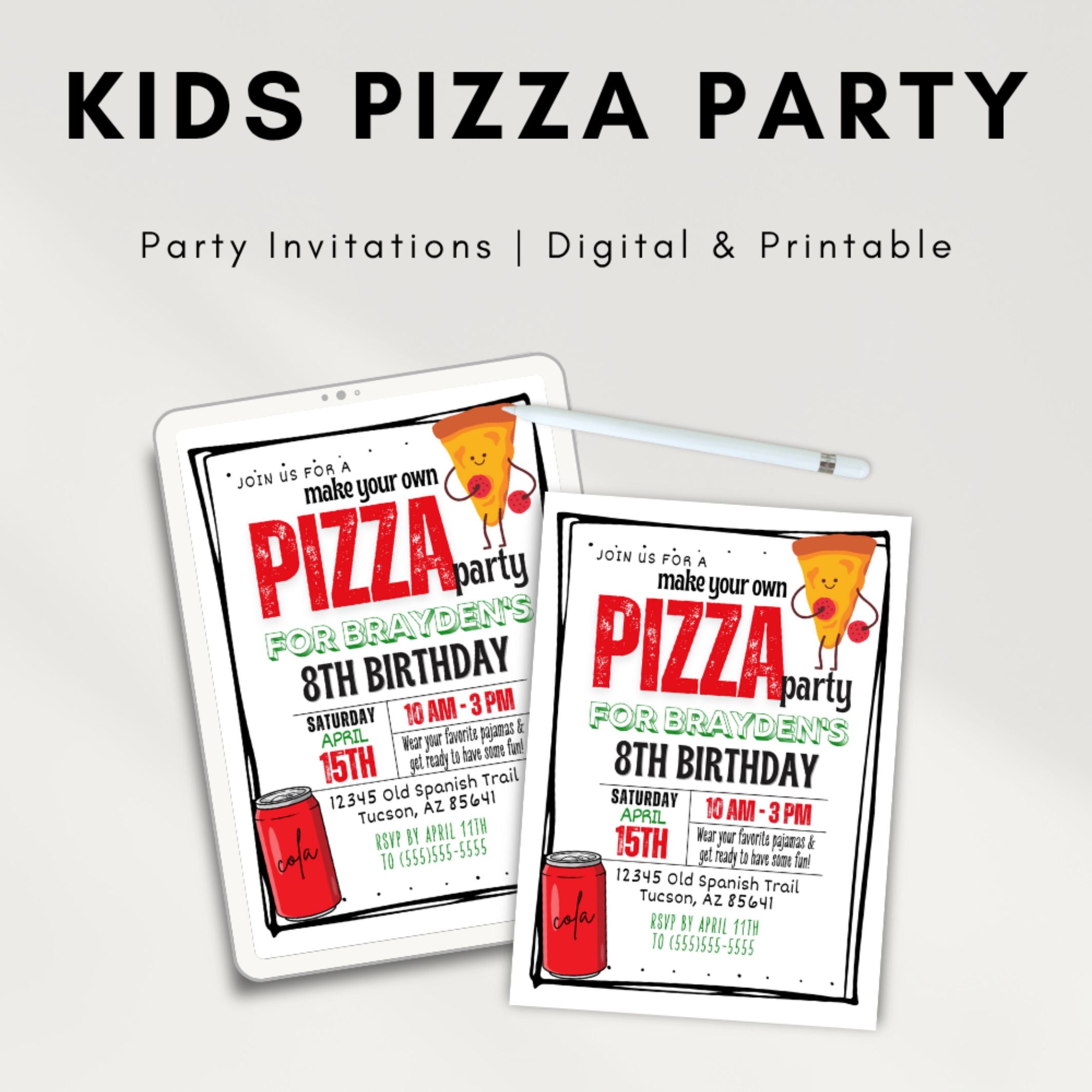 personalized pizza party invitations for any age digital or printed for kids or adults pizza birthday party or any occasion