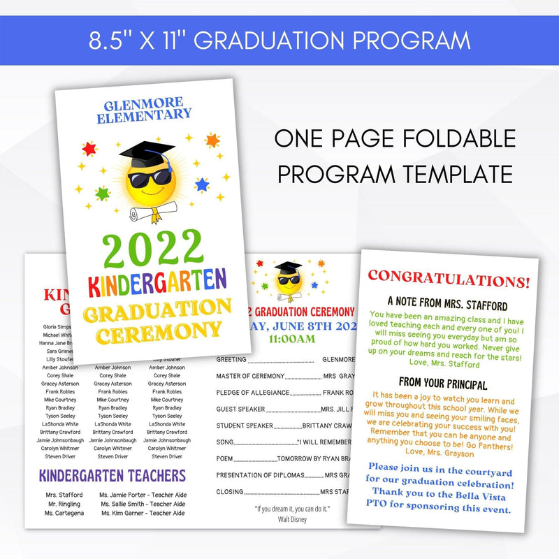 editable graduation ceremony program editable printable elementary pre k folded