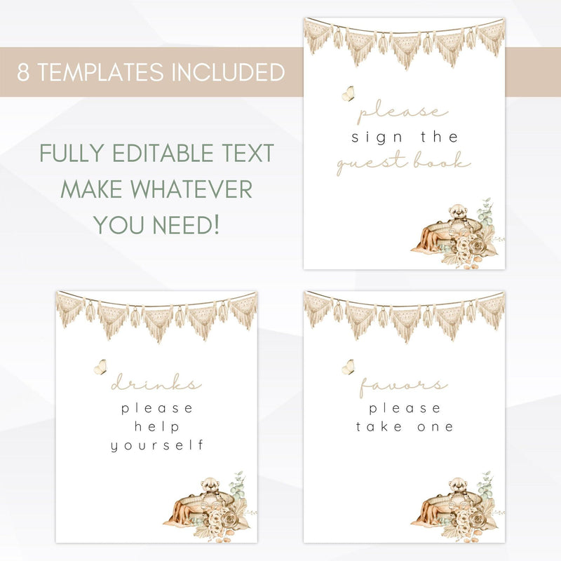 gender neutral boho baby shower posters