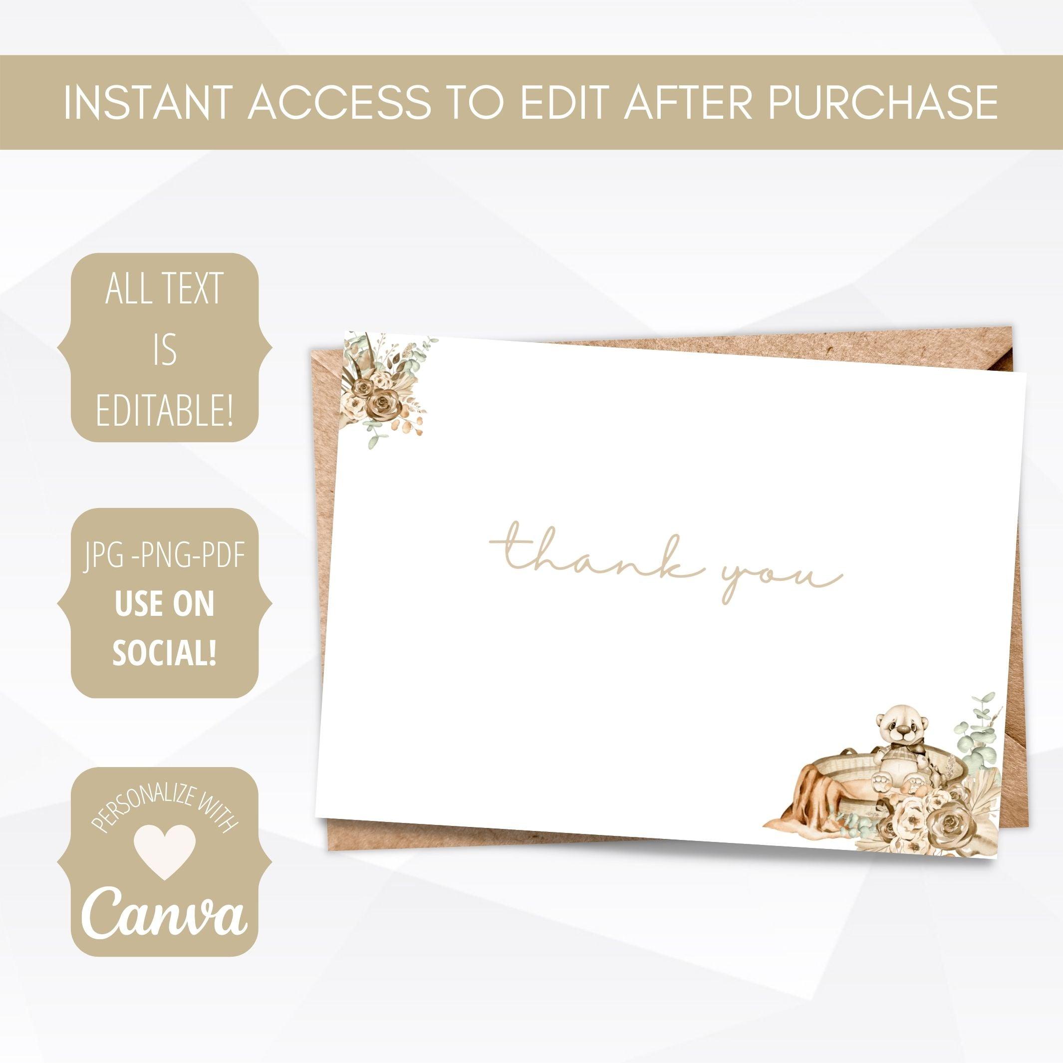 bohemian baby shower thank you card template