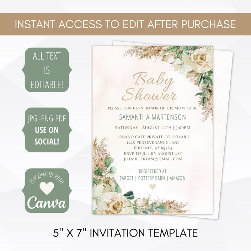 pampas grass baby shower invite