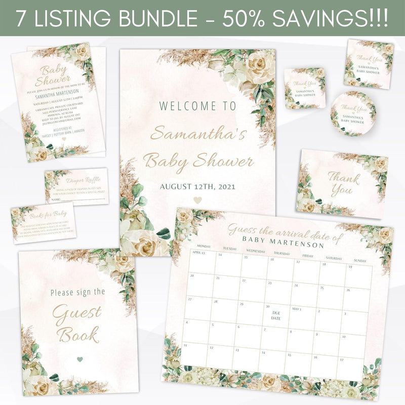 boho baby shower invitation suite