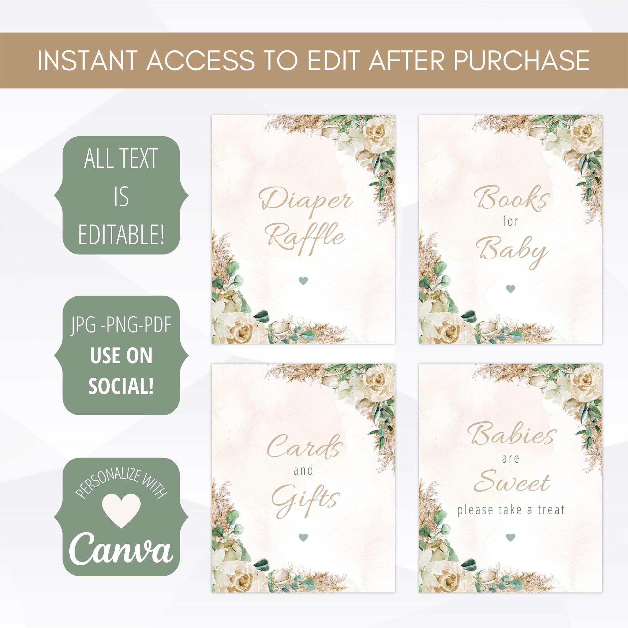 boho pampas grass baby shower welcome sign