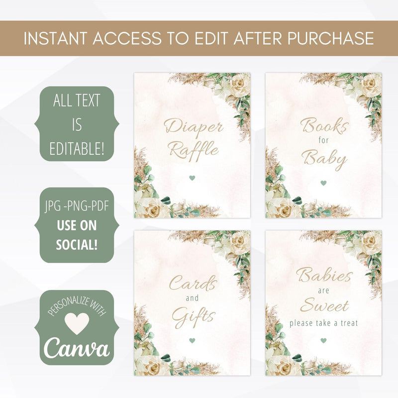 boho pampas grass baby shower welcome sign