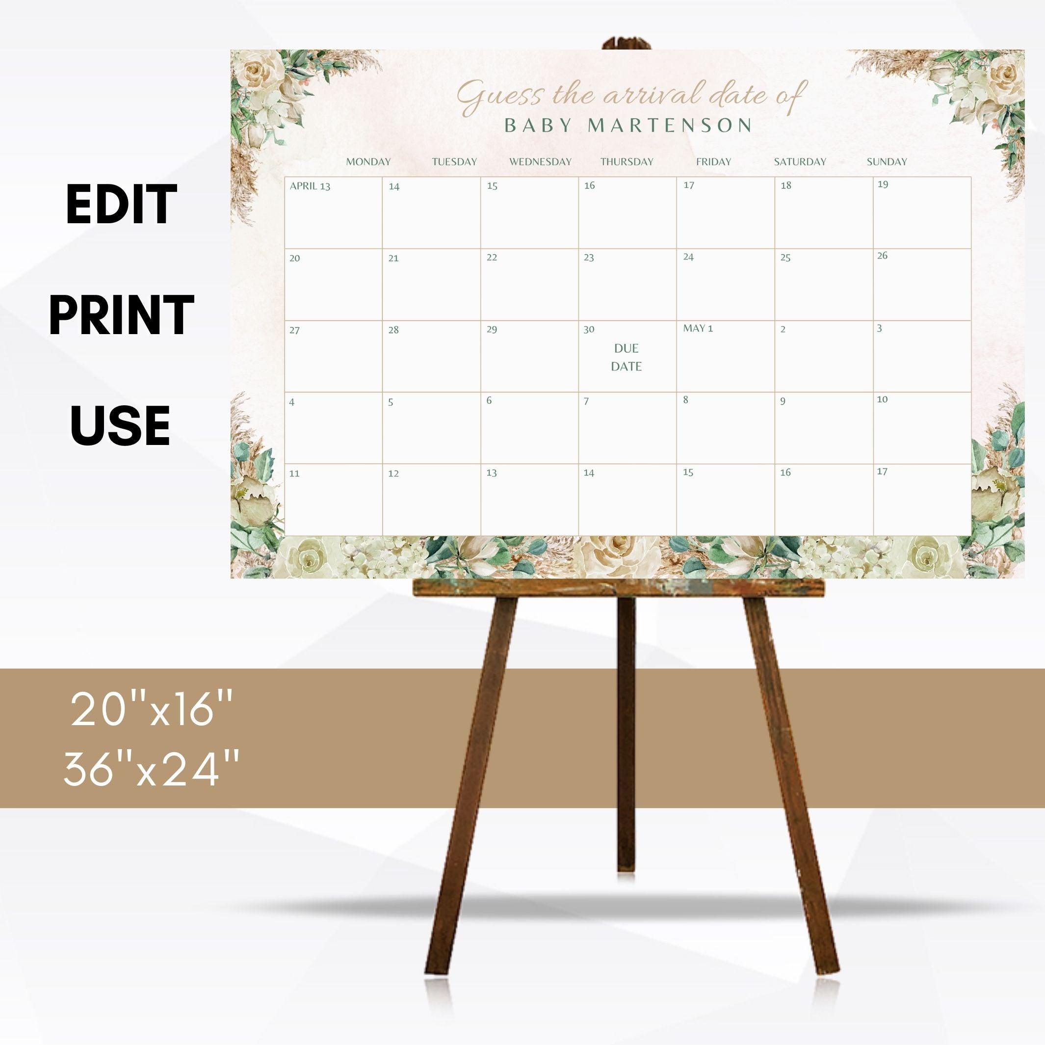 gender neutral baby shower due date calendar