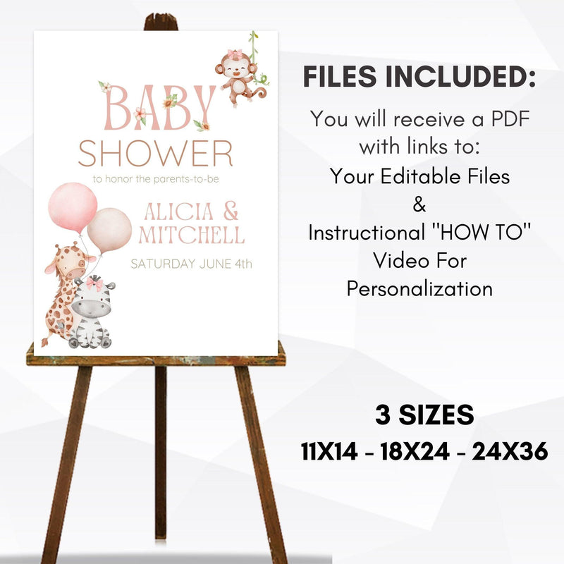 blush pink wild jungle animals baby girl poster