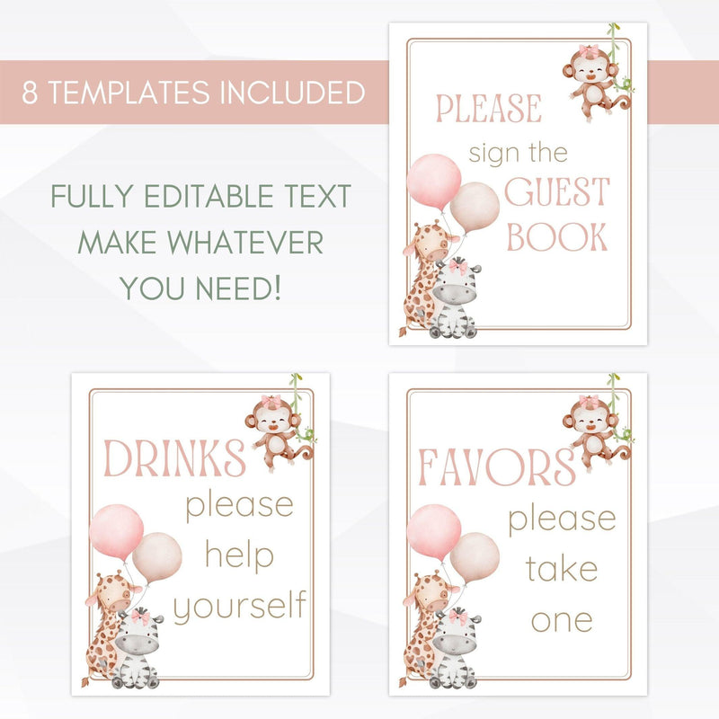 jungle baby shower signs for girl