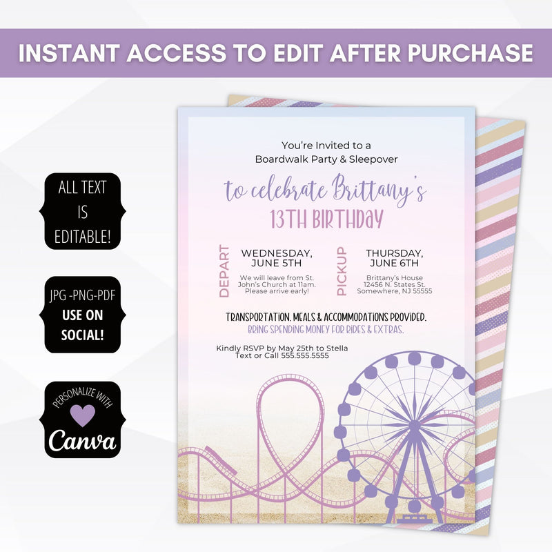 girls weekend getaway beach boardwalk theme invitation