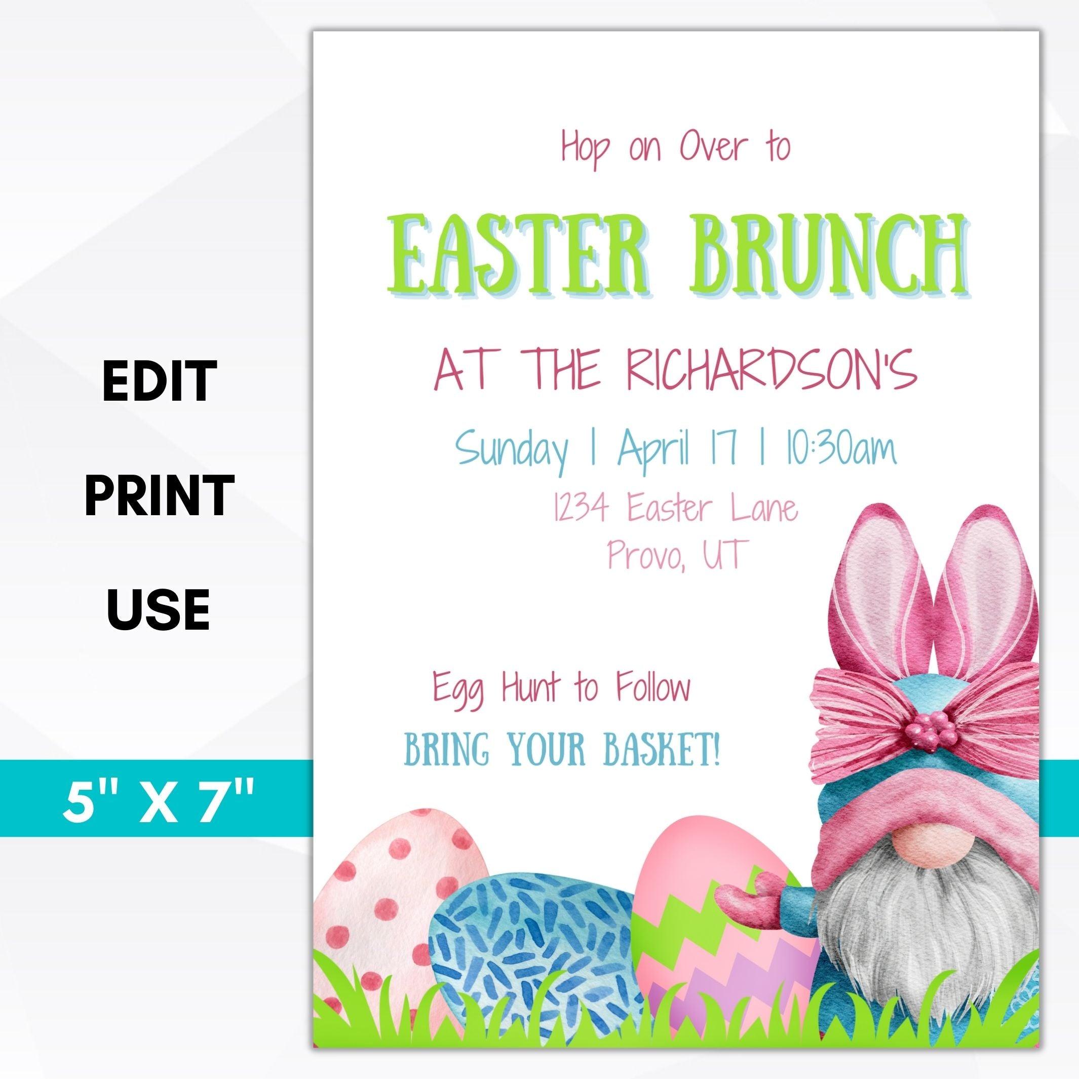 Garden gnome Easter brunch invitations