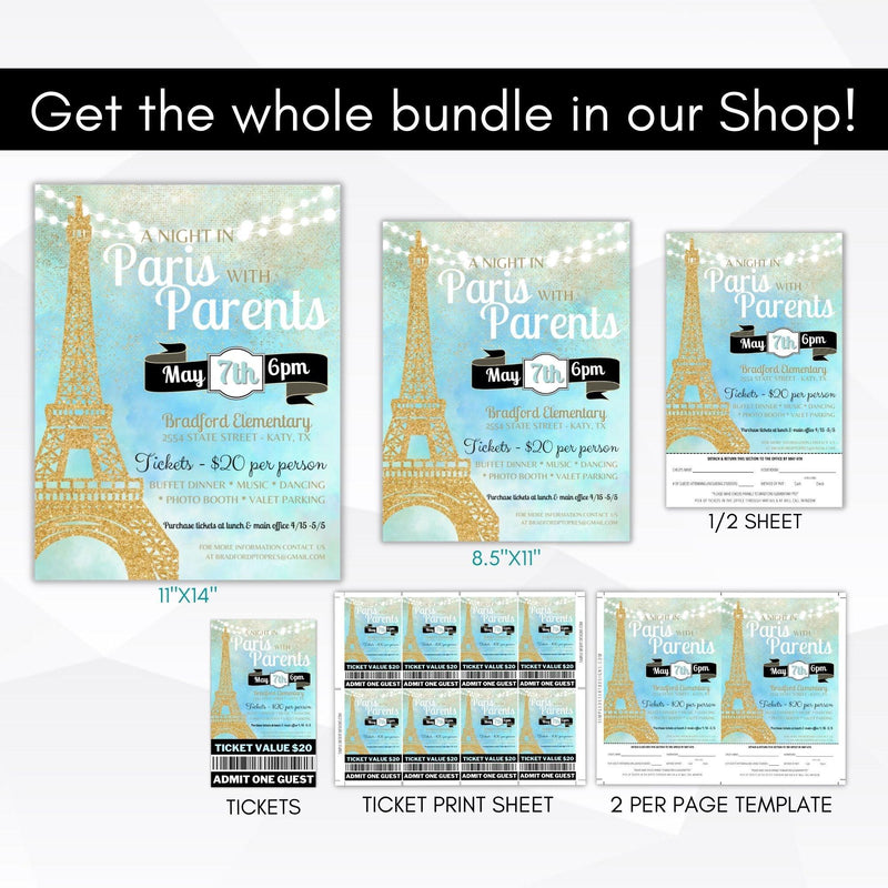 Parisian themed prom dance school pto church community daddy daughter dance flyer set