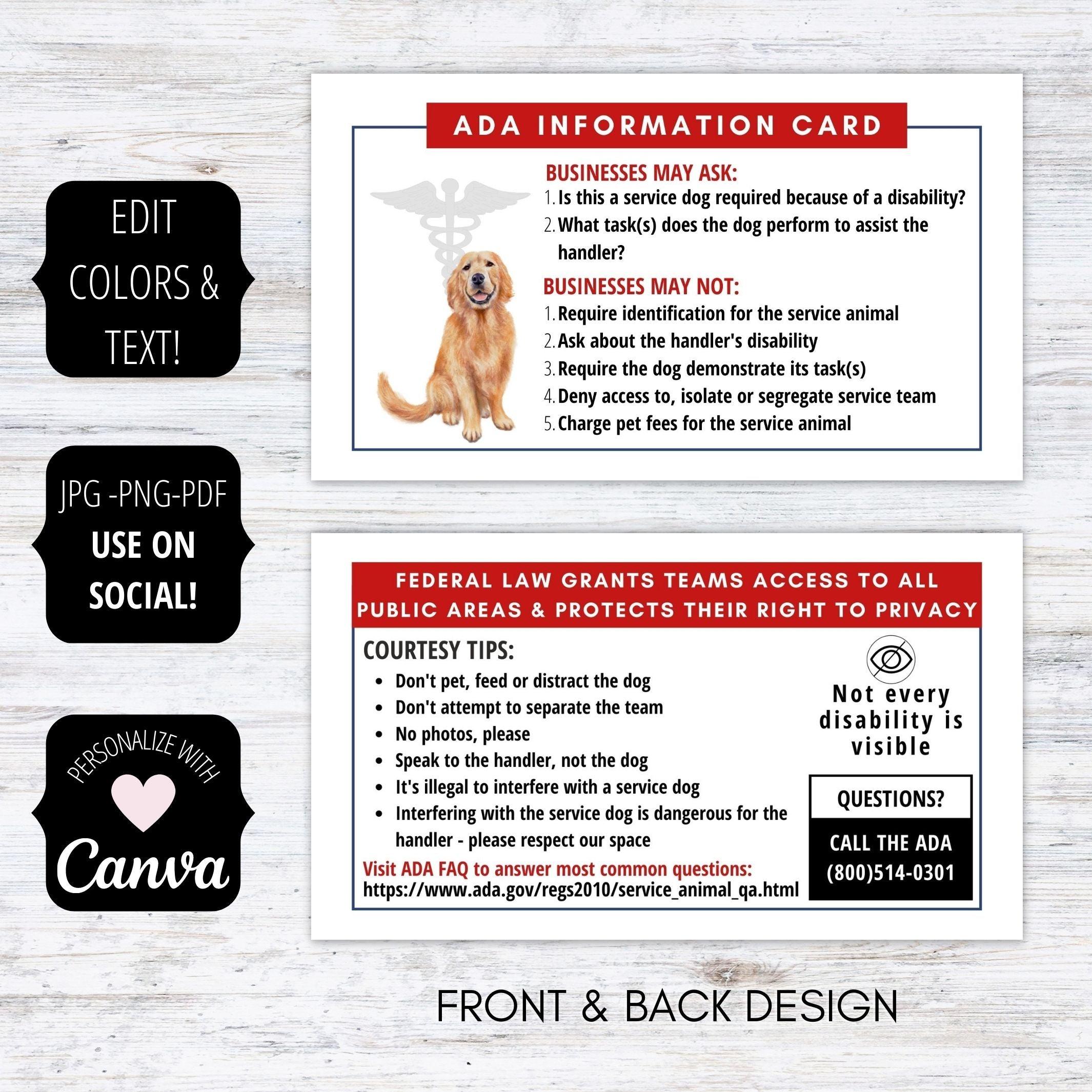 service dog handler ada information card