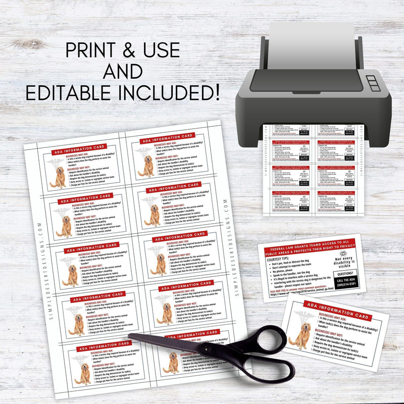 ADA law cards for service dogs and service teams