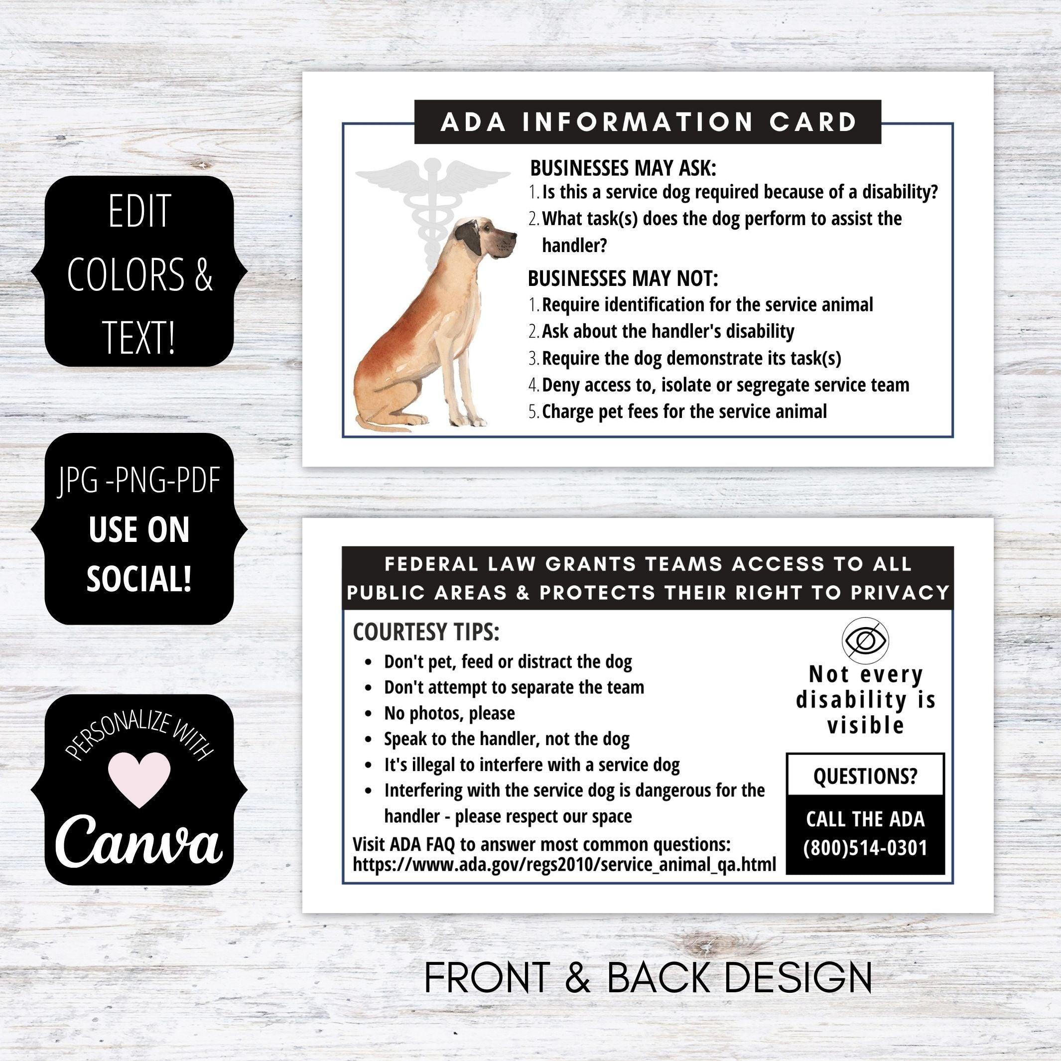 service dog handler ada information card