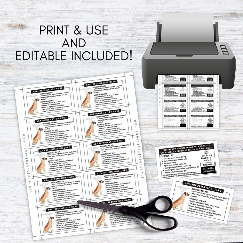 ADA law cards for service dogs and service teams