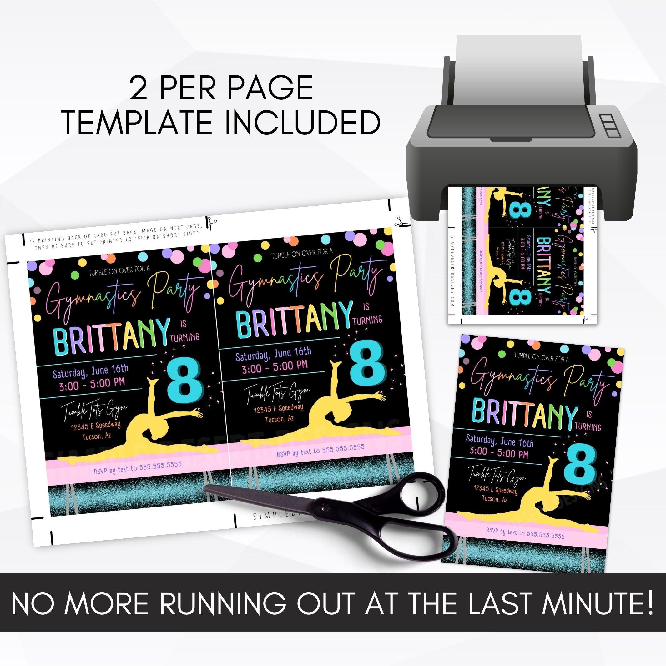 gymnastics birthday party invitation