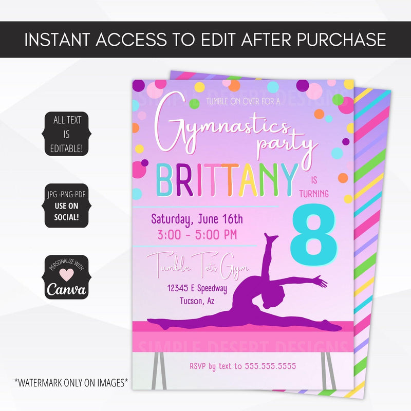 gymnastics birthday invites