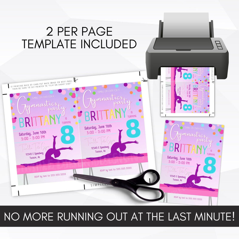 gymnastics birthday party invitation