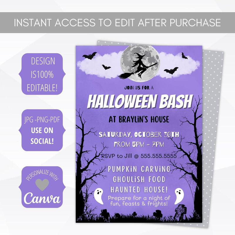 cute kids halloween printable invitation template