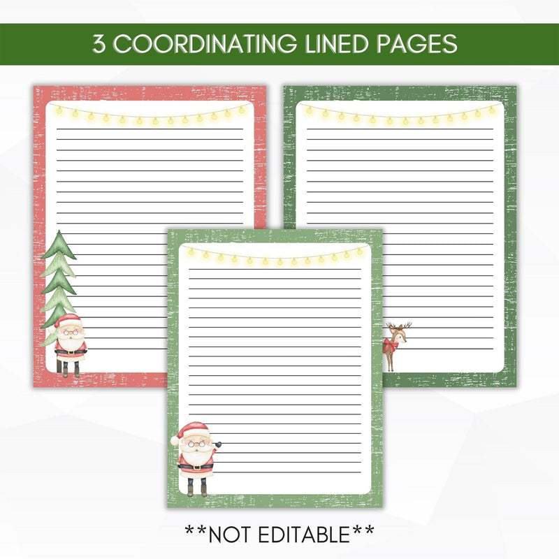 santa and reindeer lined stationery set