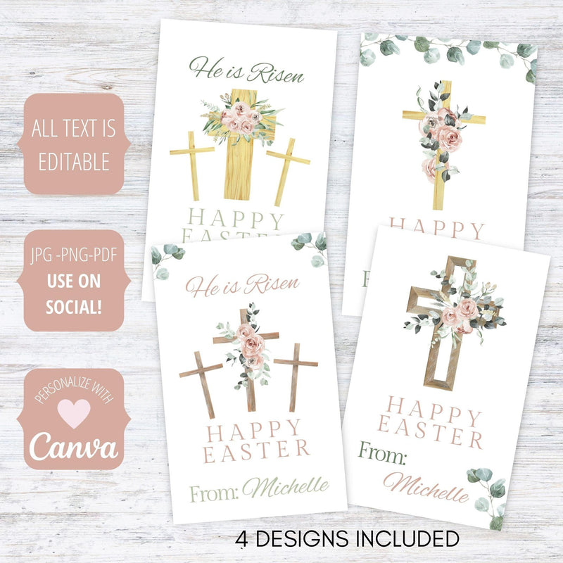 editable easter cross religious favor tag