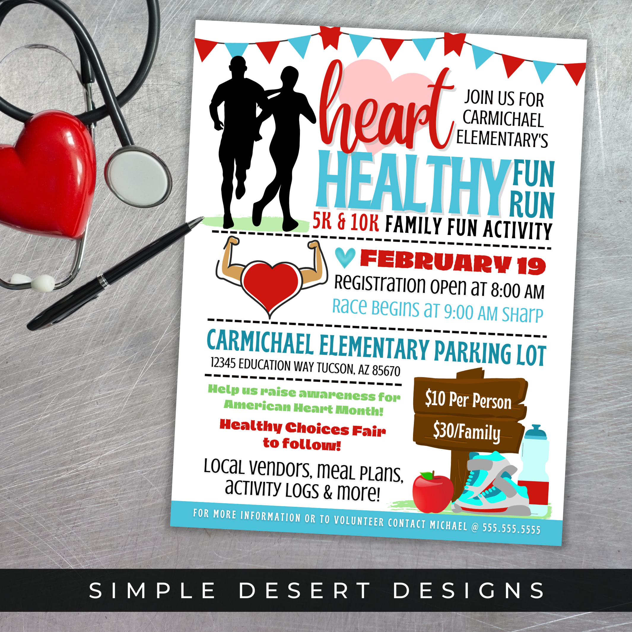 heart health awareness month walkathon fundraiser event flyer