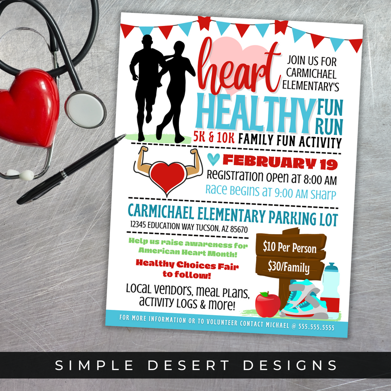 heart health awareness month walkathon fundraiser event flyer