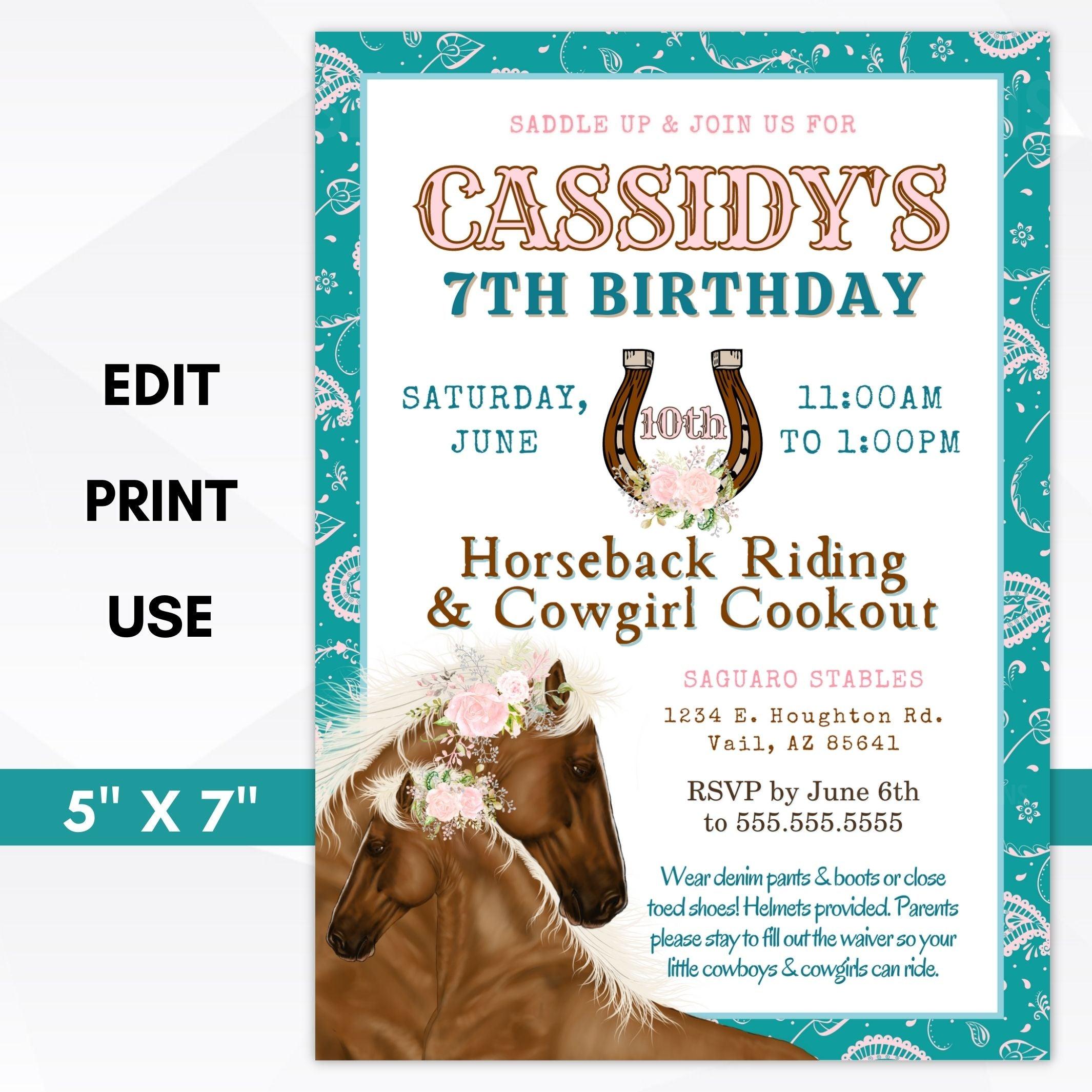 horse theme birthday party invitation