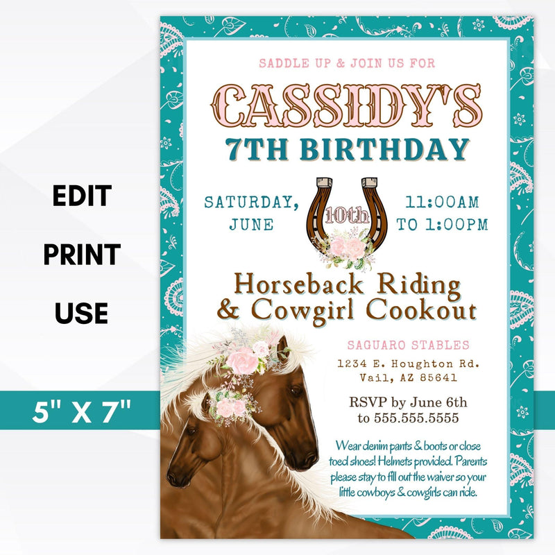 horse theme birthday party invitation