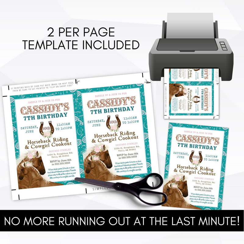 cowgirl theme birthday party invitations