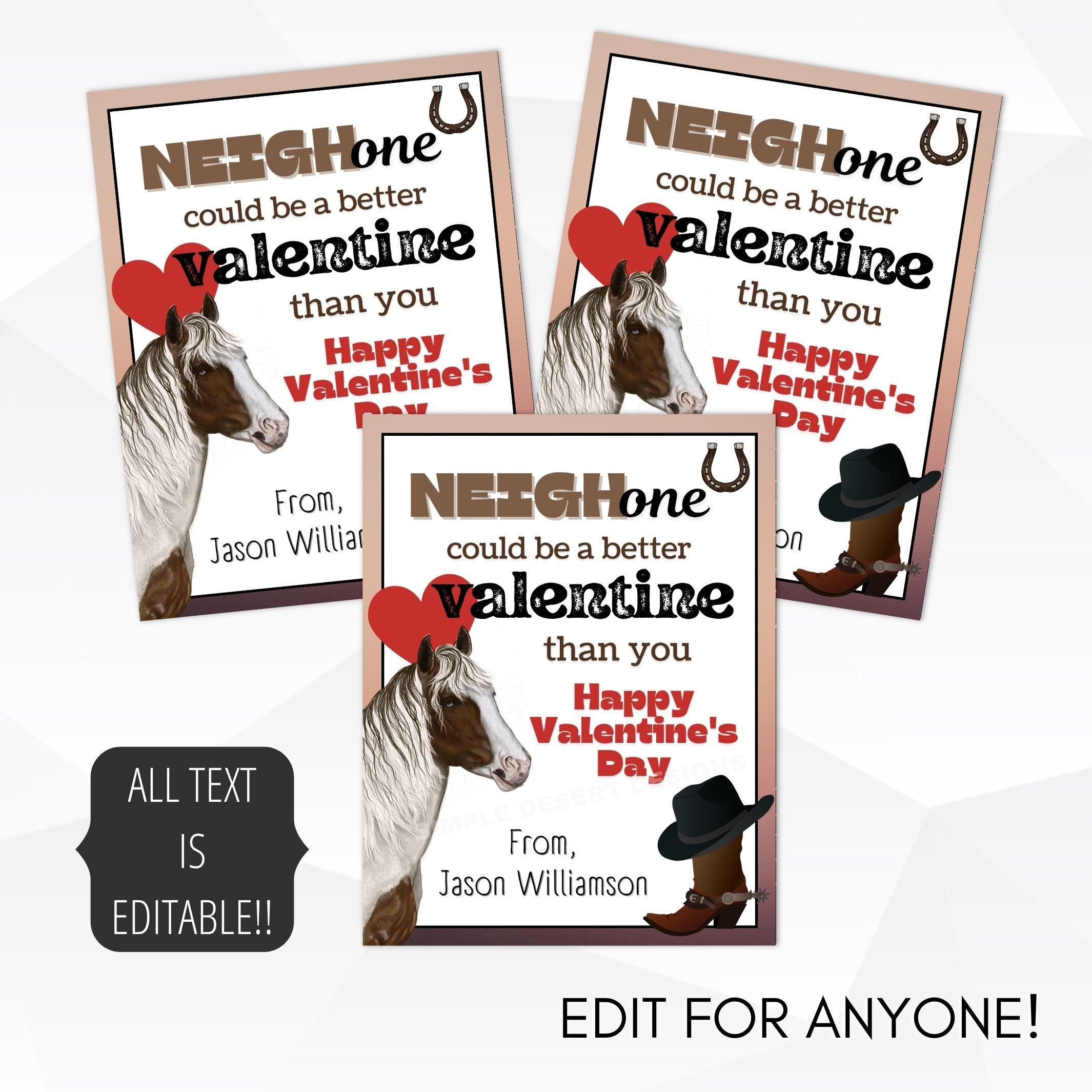 Horse themed valentines for kids classroom party