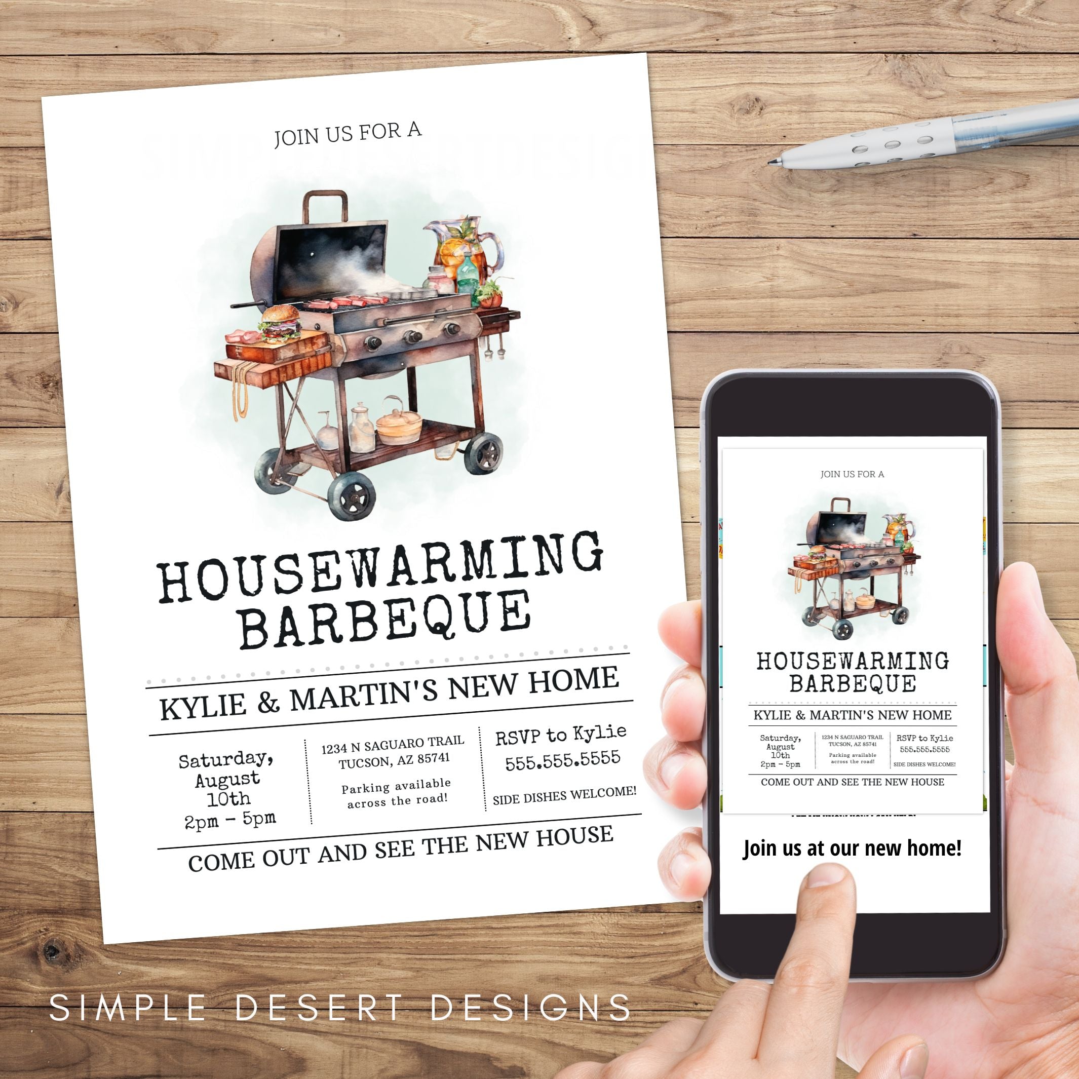 barbeque housewarming party invitation printed and digital evite