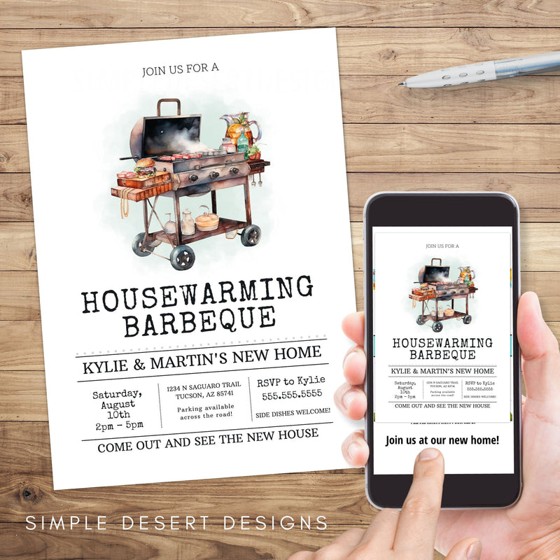 barbeque housewarming party invitation printed and digital evite