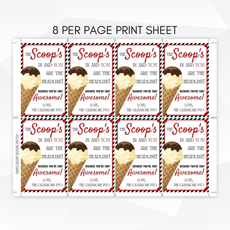 teacher appreciation end of school gift for coworkers ice cream favor favor tag volunteer gift tag