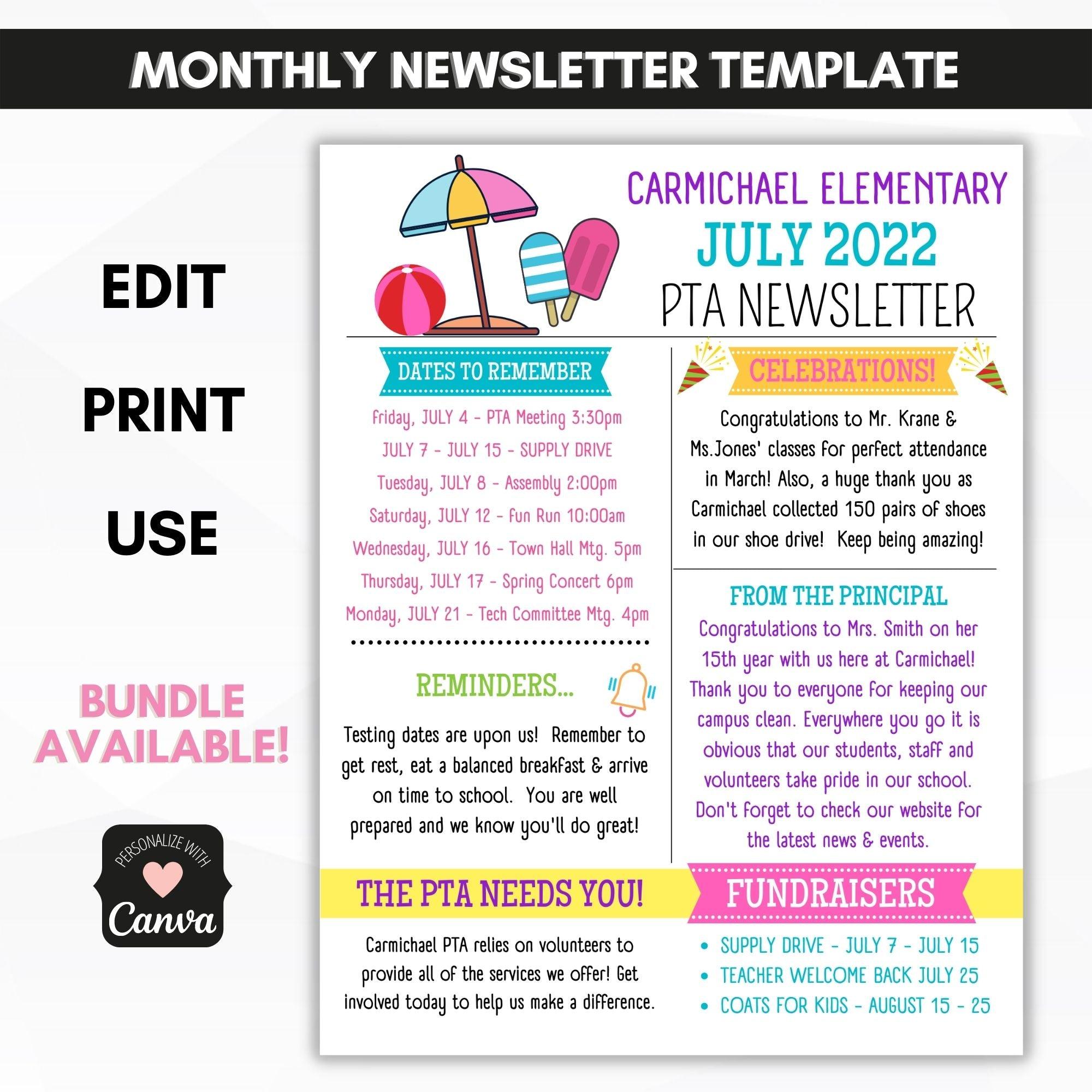 July PTO PTA Newsletter Flyer Handout Simple Desert Designs
