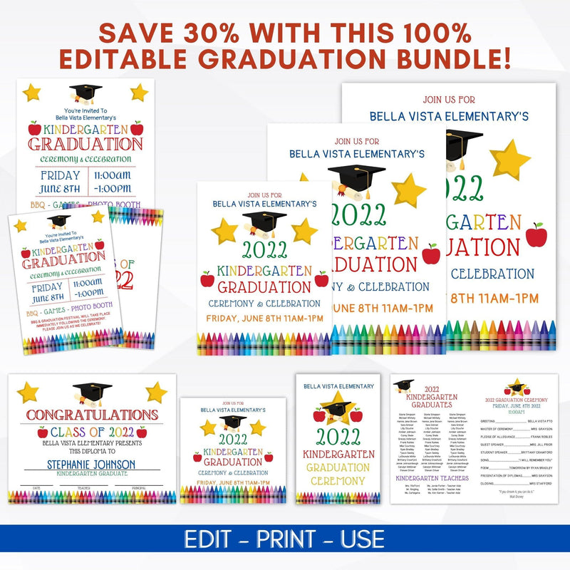 preschool pre k graduation ceremony invitation sign certificate diploma program template editable printable instant download