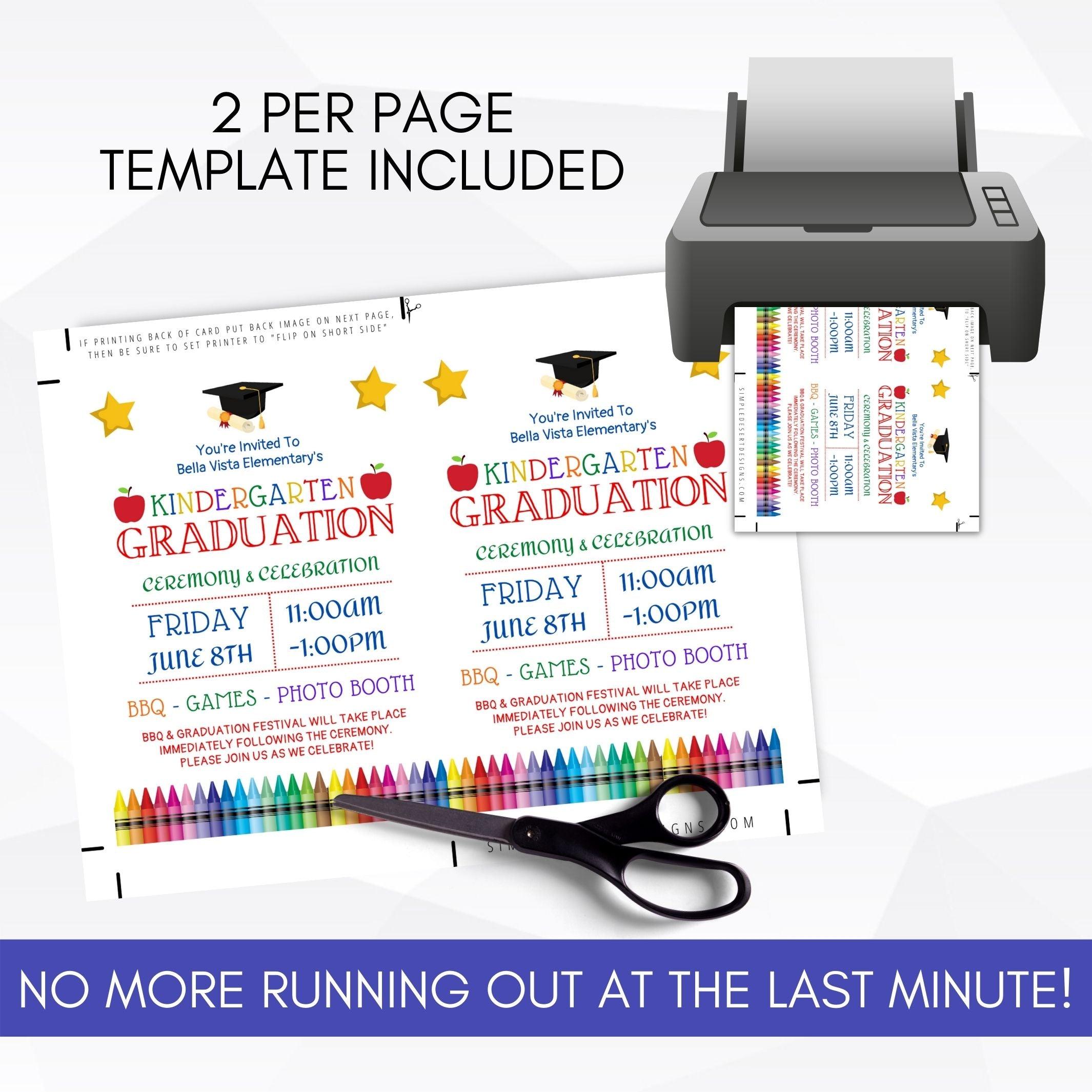 editable printable kindergarten preschool daycare graduation invite any grade template