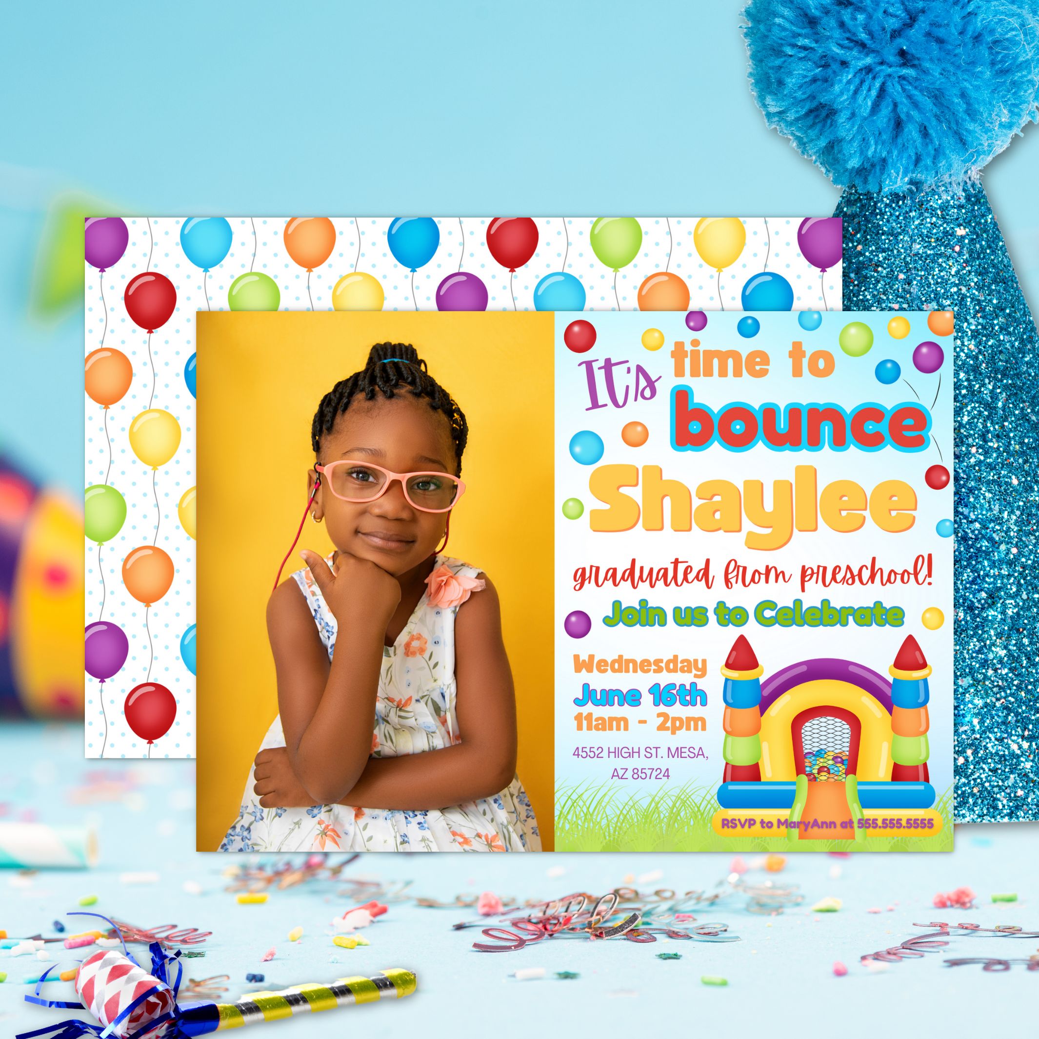 Graduation Bounce Party Invitation Simple Desert Designs